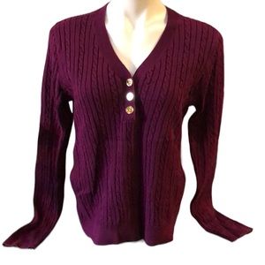 CHAPS CLASSIC V NECK CABLE KNIT SWEATER PURPLE SIZE LARGE